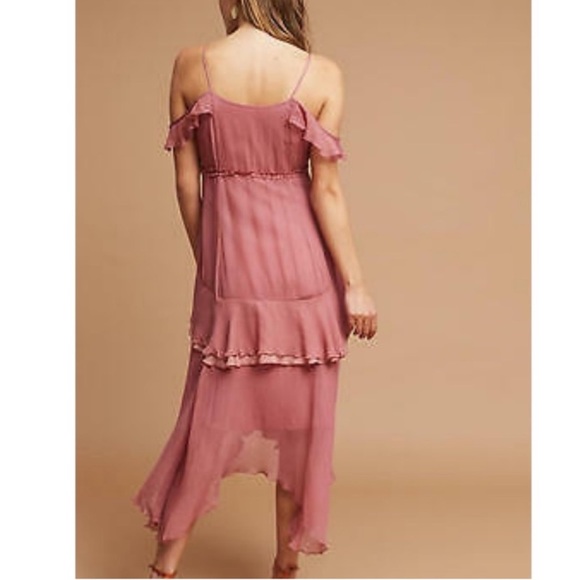 Anthropologie Moulinette Soeurs Reagan Silk Ruffled Dress Pink Size 6 Petite - Picture 3 of 10